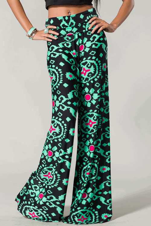 Mint-Black Wide Leg Pants
